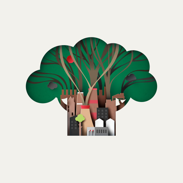 纸艺术的地球与烟雾和空气污染的城市和工厂工业建筑。停止全球变暖的概念。图片下载