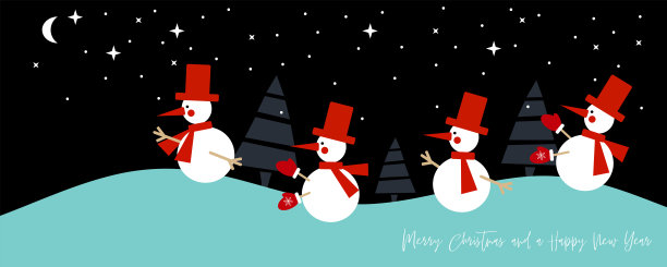 圣诞快乐，挂着雪人的横幅新年快乐图片下载