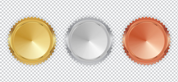 冠军金牌，银牌和铜牌图标标志第一，第二和第三名收集集孤立的白色背景。矢量图图片下载