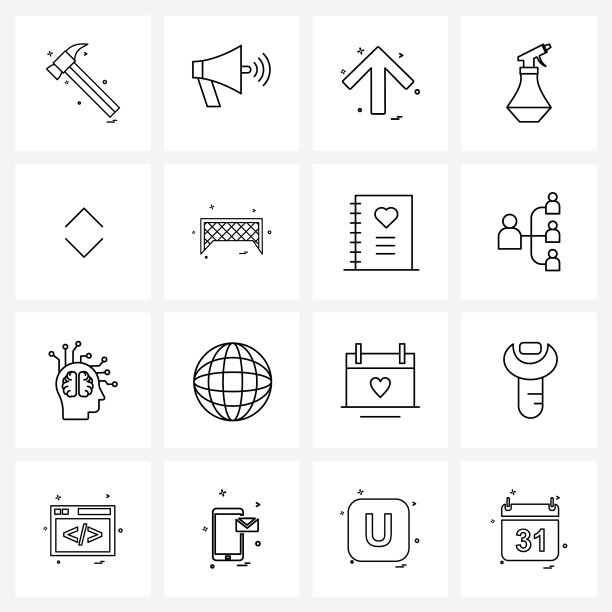 UI设置16个基本线条图标箭头淋浴图片下载