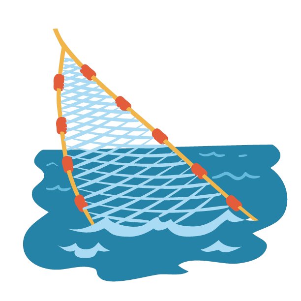 废弃在海里的渔网，卡通插图，白色背景上的孤立物体，矢量插图，图片下载
