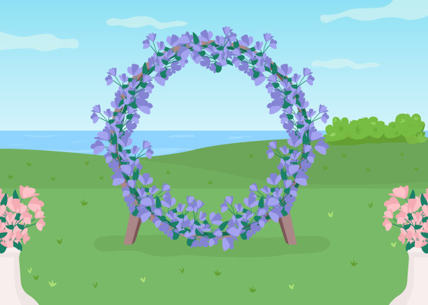 蓝色花拱平面颜色矢量插图图片下载