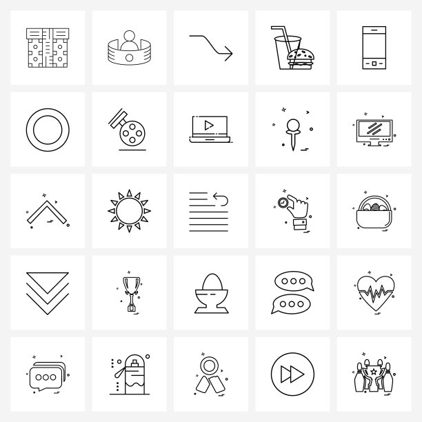 线条图标设置25个现代食品符号移动图片下载