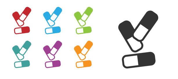 药丸胶囊的黑色维生素复合物图标孤立在白色背景上。健康的生活方式。设置图标丰富多彩。向量图片下载