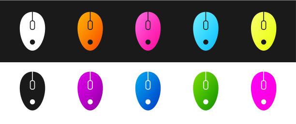 电脑鼠标图标，黑色和白色背景隔离，带滚轮光学符号矢量图图片下载