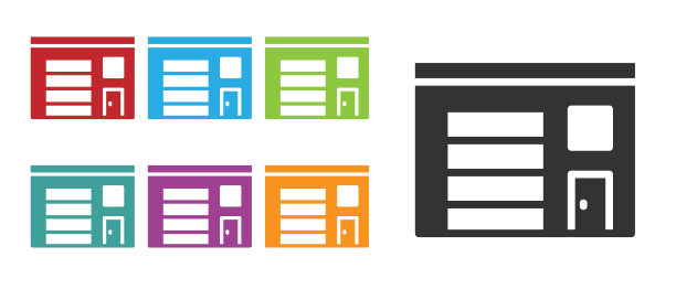 消防站图标的黑色建筑孤立在白色背景上。消防部门的建筑。设置图标丰富多彩。向量图片下载