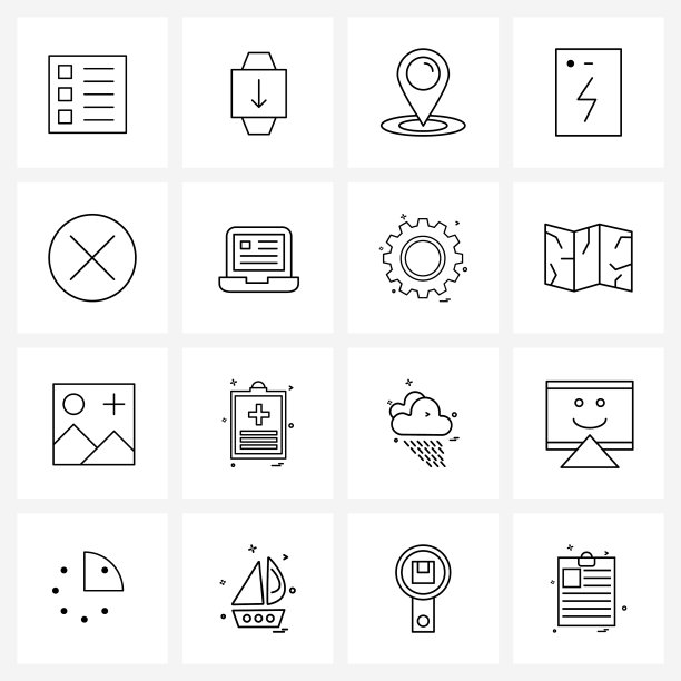 孤立的符号设置16个简单的行图标图片下载