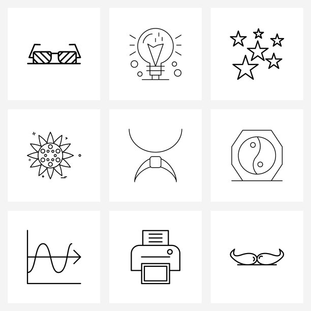 设置9个简单的线条图标牛仔星球图片下载