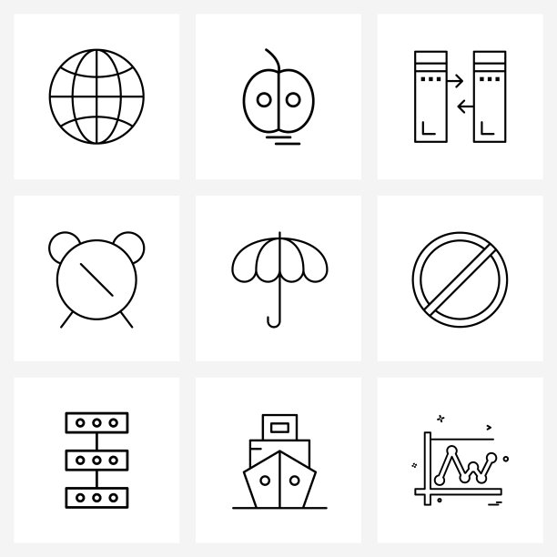 设置9个通用线图标伞安全图片下载