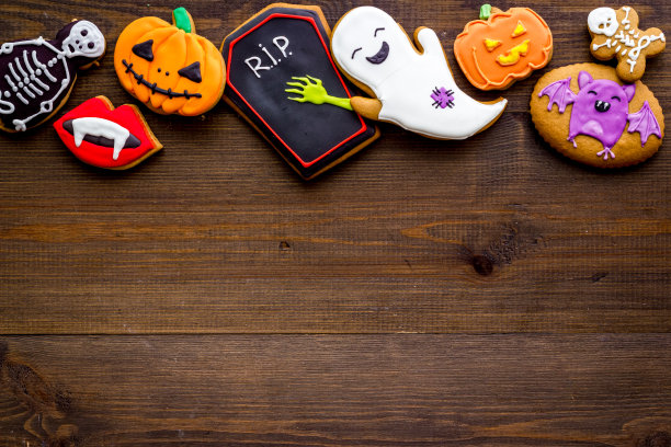 万圣节节日背景饼干，俯视图图片下载