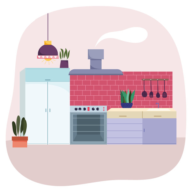 厨房室内天花板、灯、炉用具等图片下载