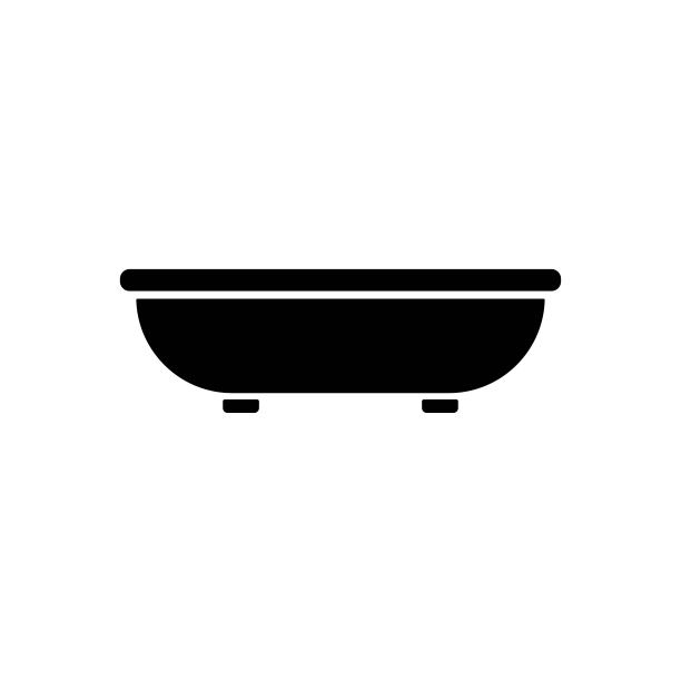 黑色浴缸图标矢量，填充平面符号，固体象形图孤立在白色。图片下载