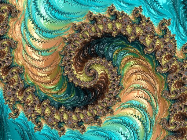 抽象螺旋分形背景在蓝绿色和金色图片下载