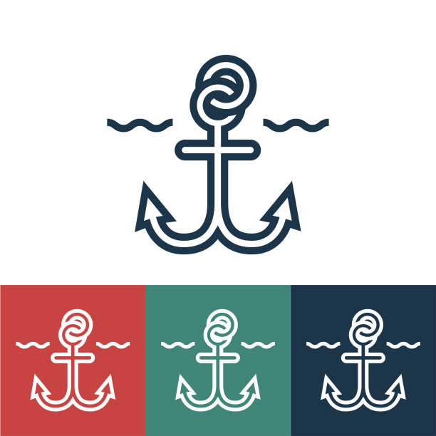 线性矢量图标与锚在水中图片下载