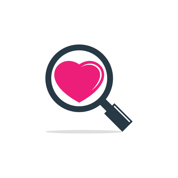 放大镜和心脏图标矢量股票插图设计模板。图片下载