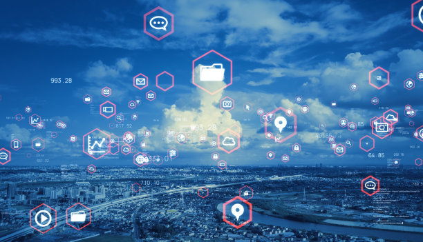 智慧城市与通信网络概念。5克。物联网(IoT)。电信。图片下载