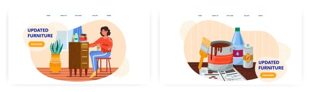 女人用彩色油漆修理古董家具。室内设计概念说明。矢量网站设计模板。装饰家庭和家具的妇女图片下载