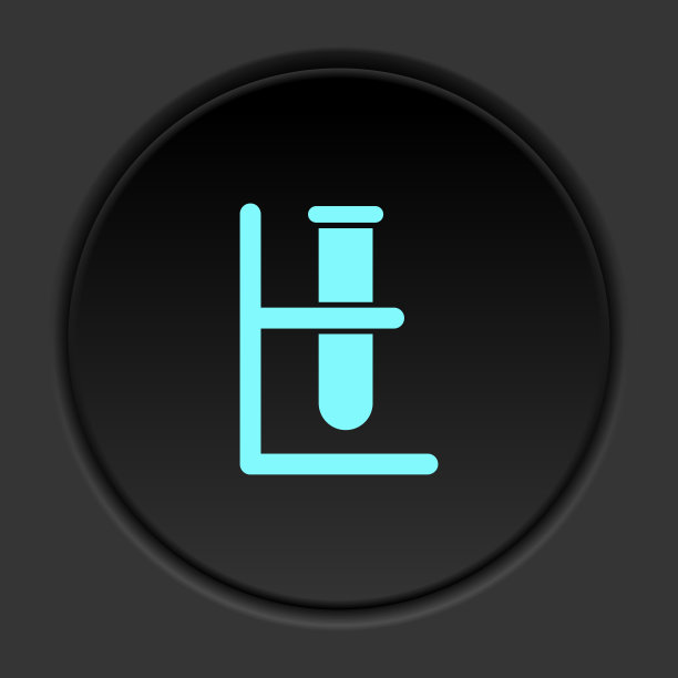 圆形按钮图标，实验室玻璃器皿。按钮横幅圆形，徽章界面的应用说明图片下载