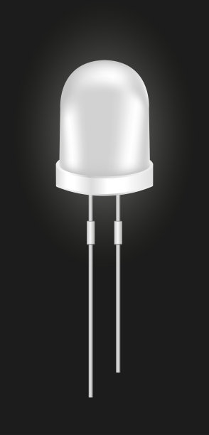 矢量逼真的3d白光发光二极管小LED灯泡隔离在黑色背景。半导体二极管电气元件。图片下载