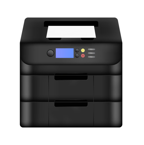 矢量逼真的黑色插图激光数字打印机复印机。印刷机是孤立在白色背景上的。图片下载