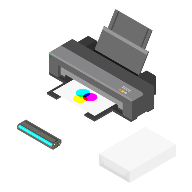 打印机纸和墨盒等距视图图片下载