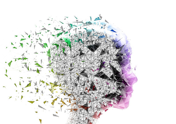 一个几何人形机器人的轮廓的三维插图图片下载