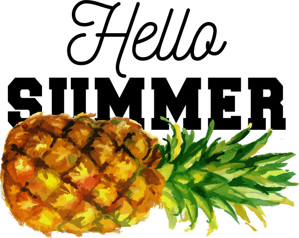 你好夏日标语水彩菠萝eps图片下载