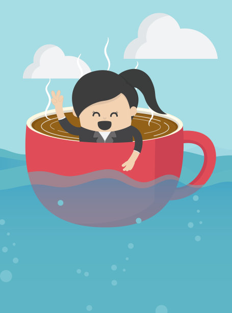 女商人就像咖啡杯一样在船上划船图片下载