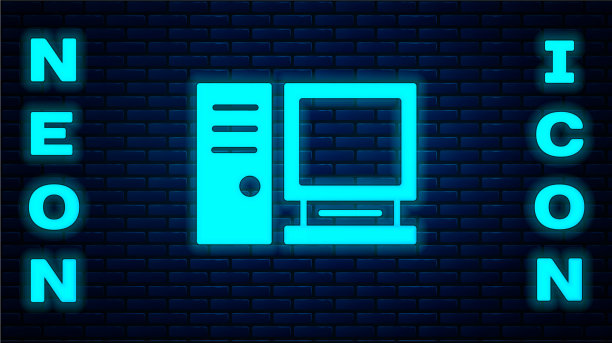 发光的霓虹灯电脑显示器图标隔离图片下载