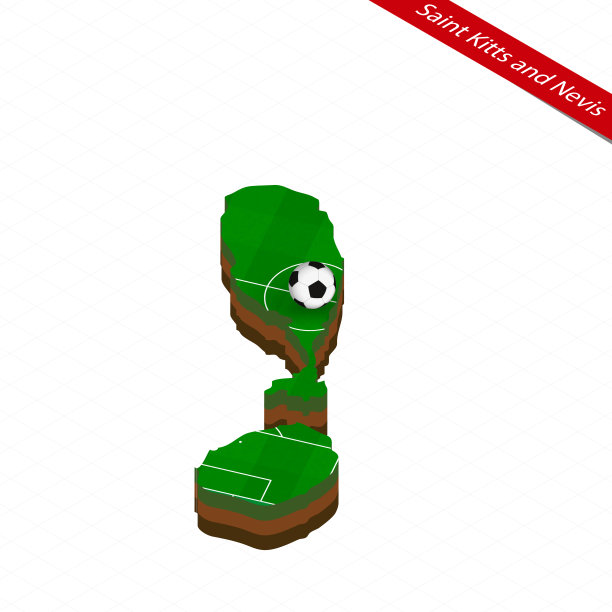 圣基茨和尼维斯足球场的等距地图。足球在足球场的中心。图片下载