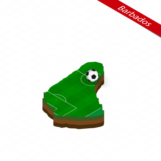 巴巴多斯与足球场的等距地图。足球在足球场的中心。图片下载