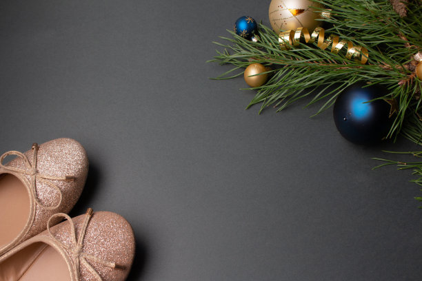 闪亮的平底鞋，松枝和球图片下载