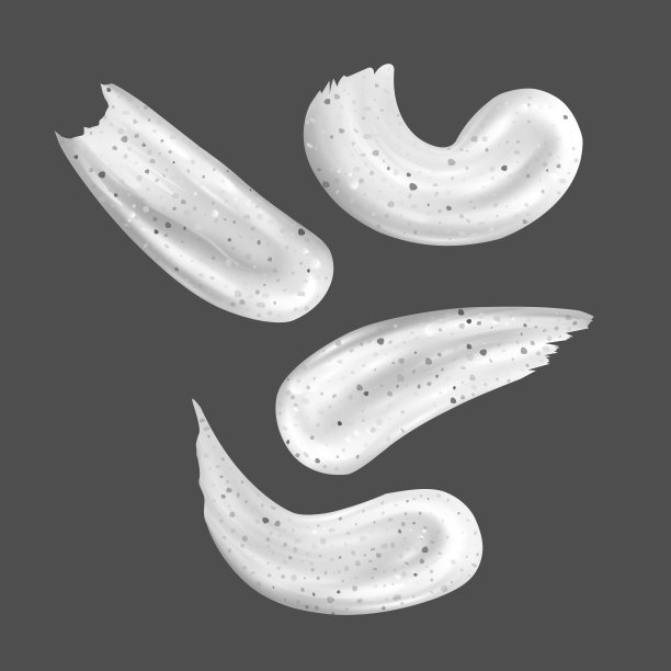 一套白色的擦洗，涂抹设置孤立的白色背景。美容化妆品去皮产品面部护理用霜或凝胶刷笔触管包装设计逼真的3d矢量插图图片下载