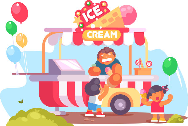 装有冰淇淋的流动餐车和货车图片下载