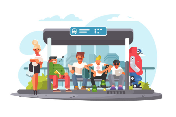 在公交车站等车的乘客图片下载