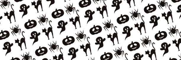 万圣节模式。卡通黑色集合在白色的背景。纸艺术。万圣节节日快乐概念。横幅图片下载