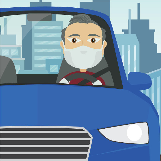 开车的白人男性戴着面罩戴着白手套图片下载