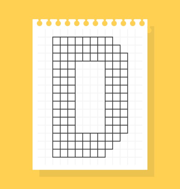 D字母在一张方格纸上，由方格制成。矢量图图片下载