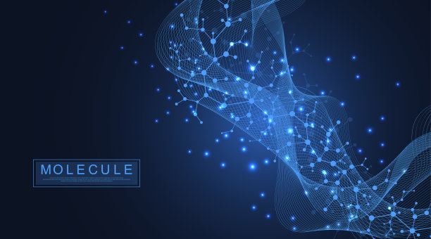 医学背景DNA研究，分子，遗传学，基因组，DNA链。遗传分析艺术概念与六边形，波浪，线，点。生物技术网络概念分子、载体图片下载