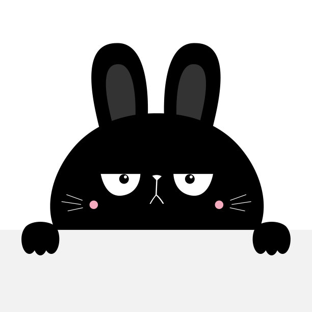 黑兔兔抱着空纸剪影。可爱可爱的卡通人物。爪印。情人节快乐。婴儿贺卡t恤笔记本封面。白色背景。平面设计图片下载
