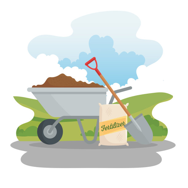 园艺手推车肥料袋和铲矢量设计图片下载