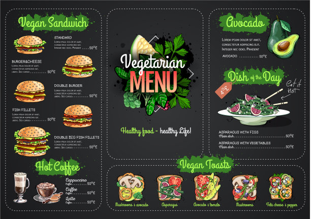 素食菜单设计与素食餐图片下载