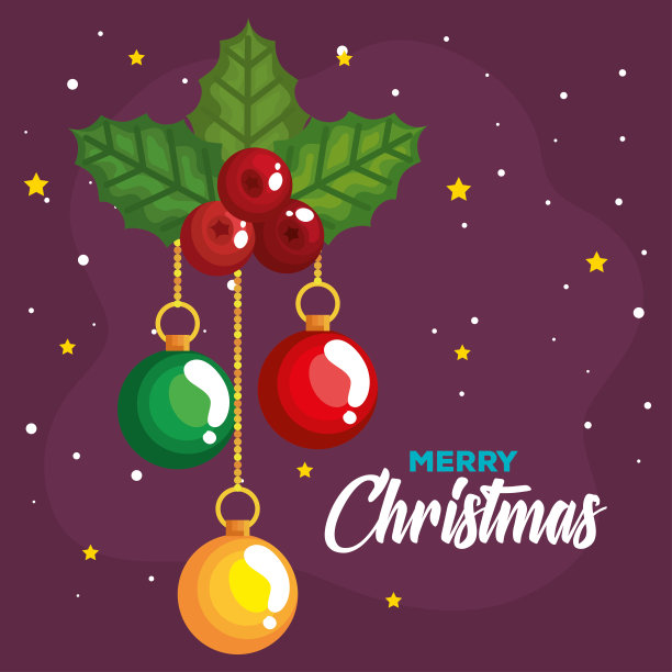 圣诞冬青果和球挂，横幅新年和快乐的圣诞庆祝图片下载