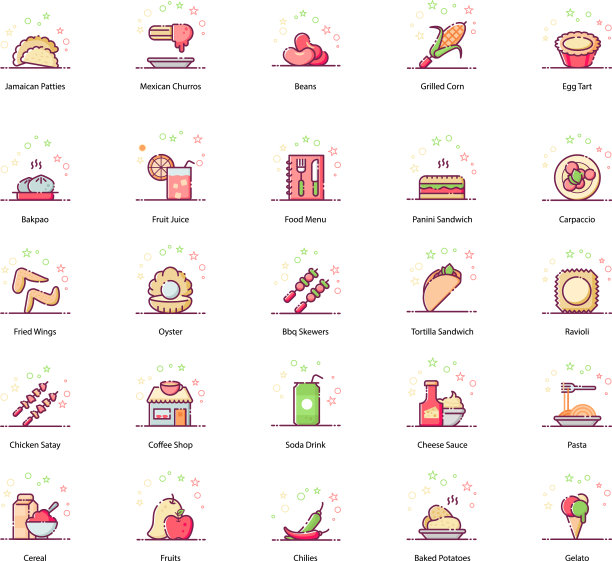 减肥食品和饮料平面图标包图片下载