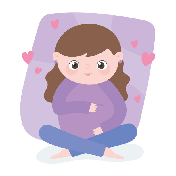 孕妇与怀孕，拥抱腹部的可爱卡通孕妇图片下载