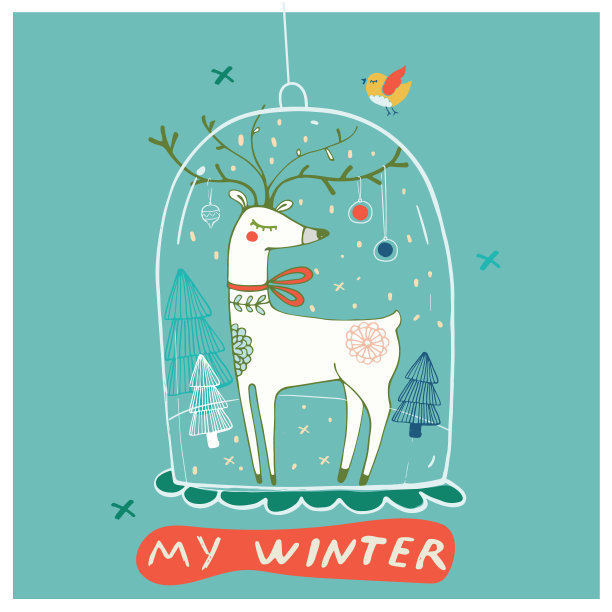 玻璃雪球和鹿图片下载