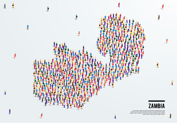 赞比亚的地图。一大群人组成一个形状的赞比亚地图。矢量插图。图片下载