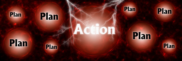 PLAN和ACTION概念的抽象背景。思考，成功和创造力。3d插图图片下载