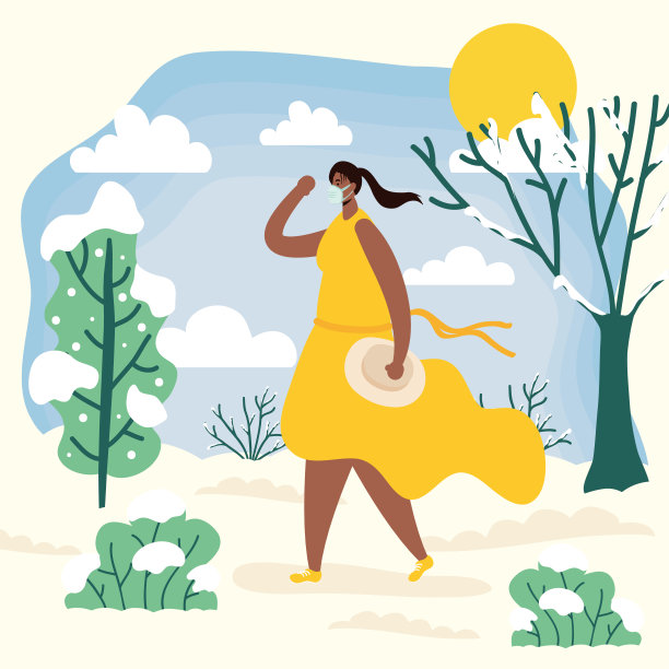 非洲裔年轻女子戴医用口罩的冬季场景图片下载