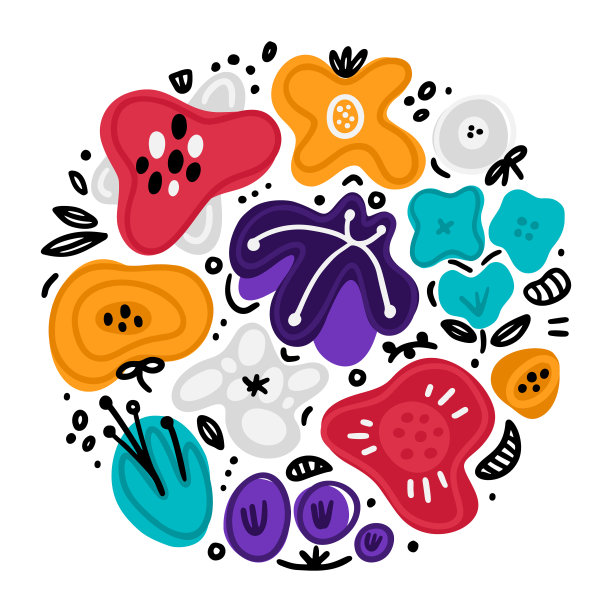 矢量圈花卉组成包括手绘抽象形状与不同的点和装饰元素图片下载